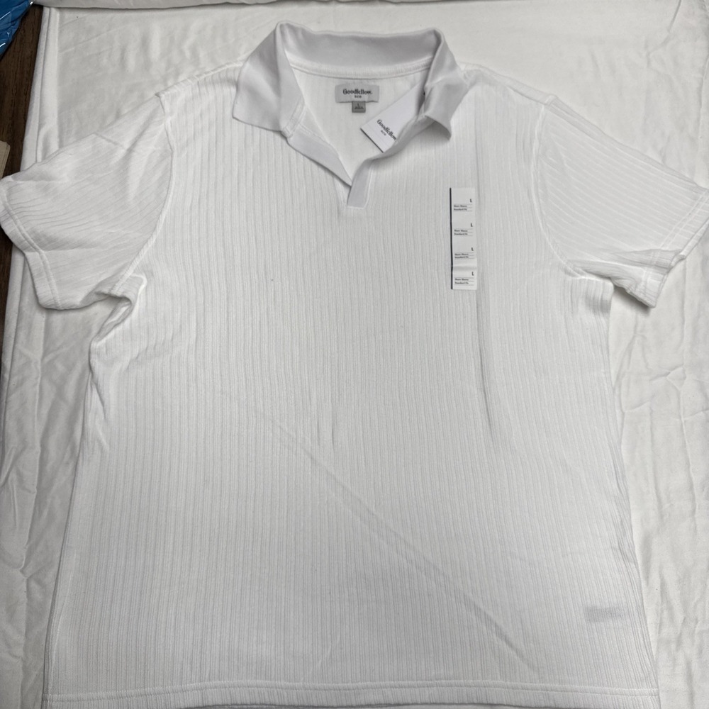 Mens Goodfellow & Co. Ribbed White Knit Short Sleeve Polo Shirt L NWT